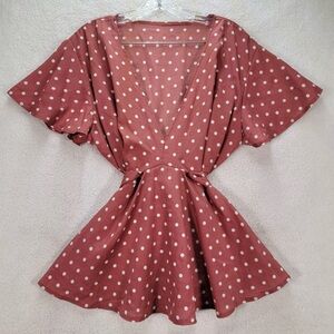 Unbranded Polka Dot V-Neck Peplum Waist Tie Blouse Size 2X